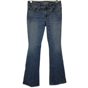 American Eagle Women's Denim Jean Kick Boot Flare Stretch Low Rise Size 10